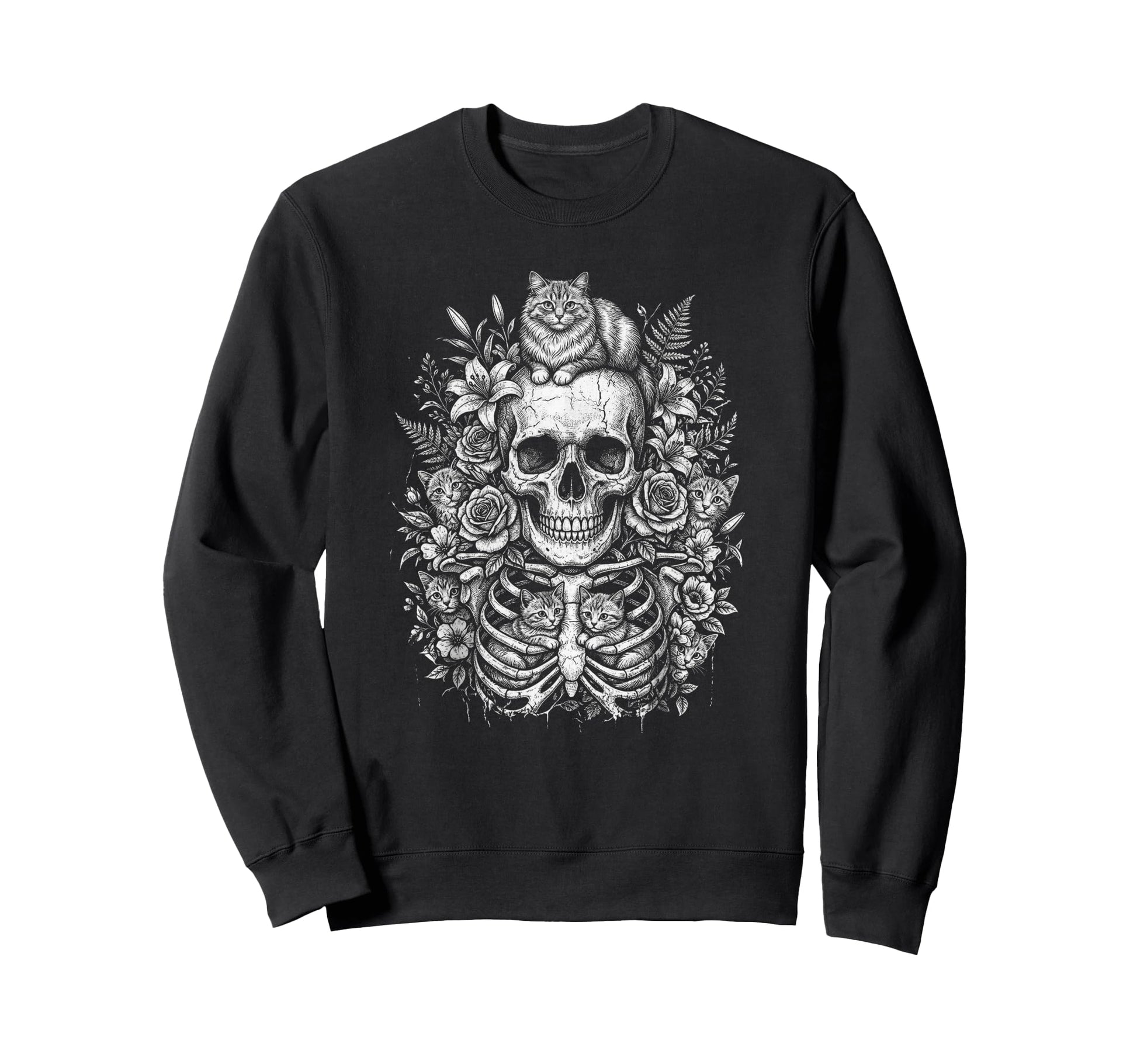 Skull Cat Skeleton Kitty Kitten Sweatshirt - Streetwear Style Men Women - T-Shirt, Sweatshirt, Hoodie