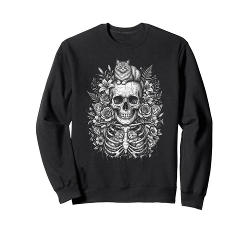 Skull Cat Skeleton Kitty Kitten Sweatshirt - Streetwear Style Men Women - T-Shirt, Sweatshirt, Hoodie