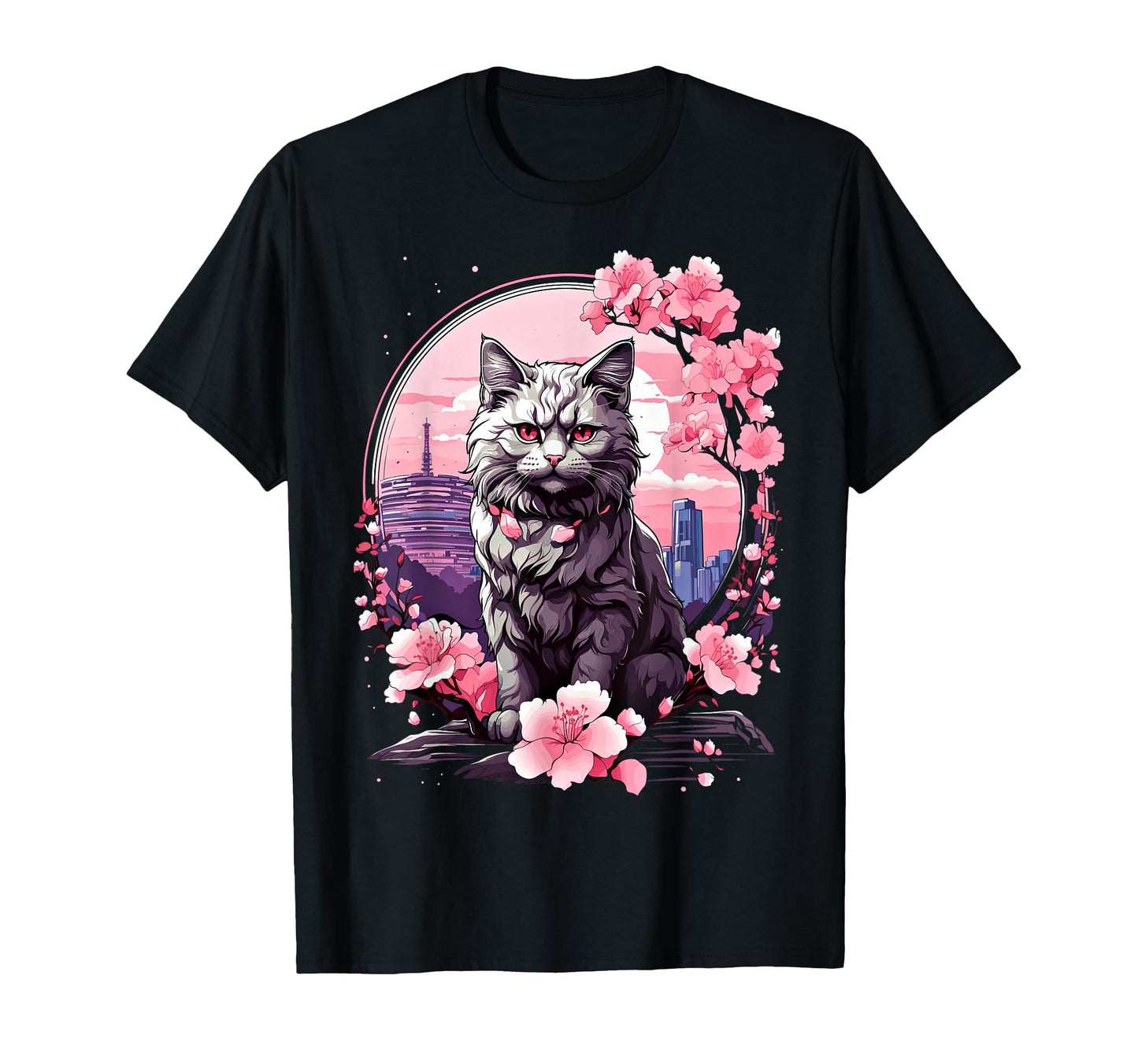 Anime Cat Japanese Vaporwave T-Shirt - Fun Novelty Design for Adults - T-Shirt, Sweatshirt, Hoodie