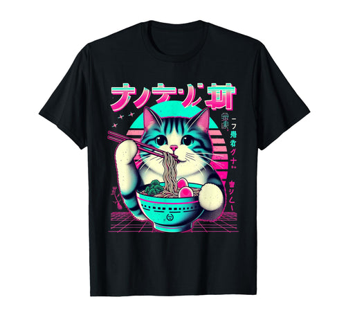 Ramen Cat Vaporwave Japanese Aesthetic T-Shirt - Trendy Graphic Unisex - T-Shirt, Sweatshirt, Hoodie