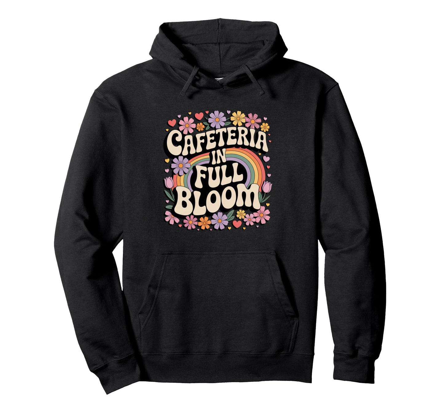 Cafeteria Full Bloom Groovy Rainbow Hoodie - Minimalist Print for Adults - T-Shirt, Sweatshirt, Hoodie