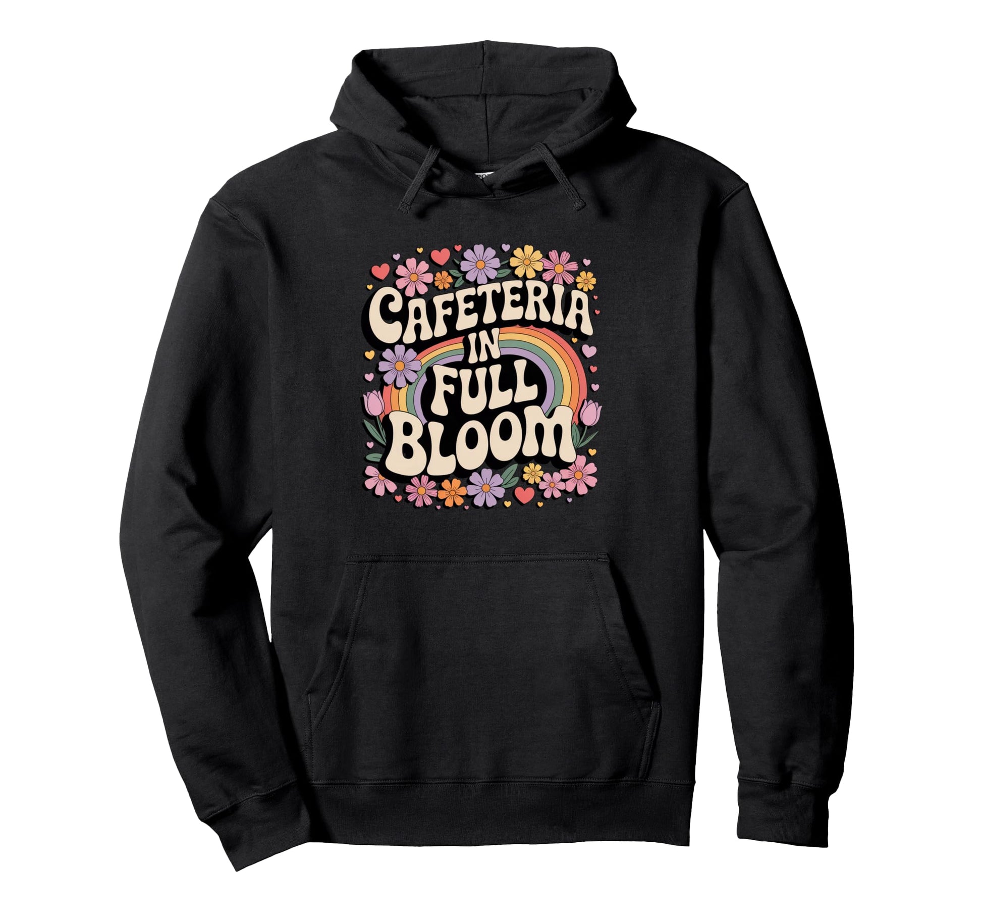 Cafeteria Full Bloom Groovy Rainbow Hoodie - Minimalist Print for Adults - T-Shirt, Sweatshirt, Hoodie