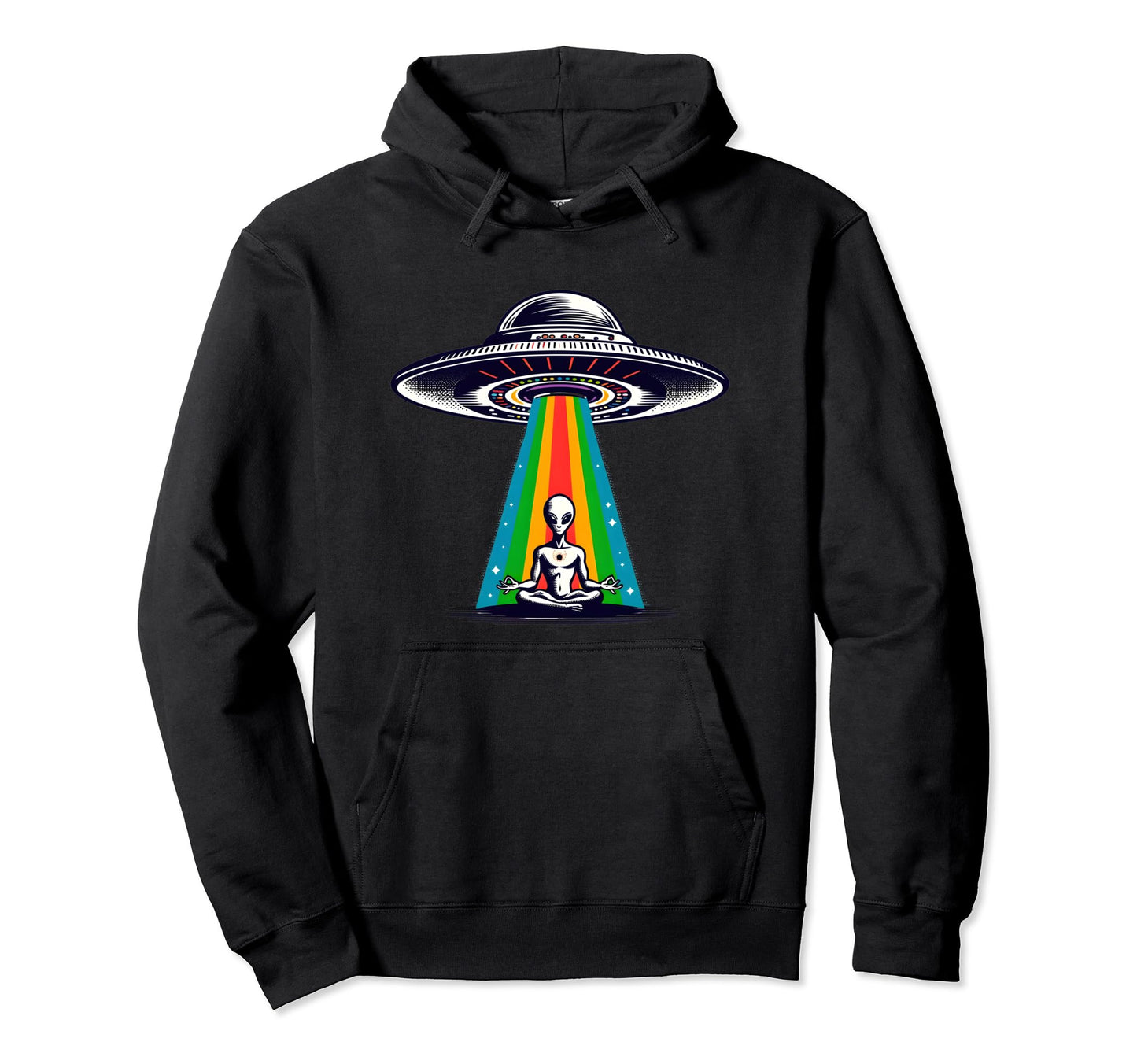 Alien Yoga Ever Rainbow Beam Ufo Funny Hoodie - Trendy Graphic Unisex - T-Shirt, Sweatshirt, Hoodie