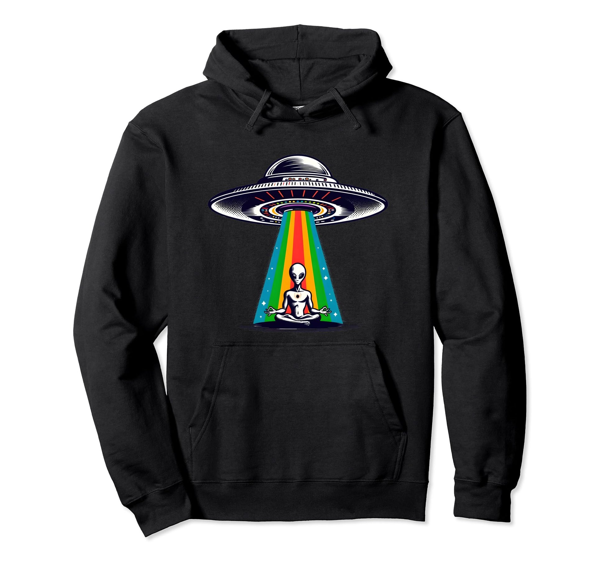 Alien Yoga Ever Rainbow Beam Ufo Funny Hoodie - Trendy Graphic Unisex - T-Shirt, Sweatshirt, Hoodie
