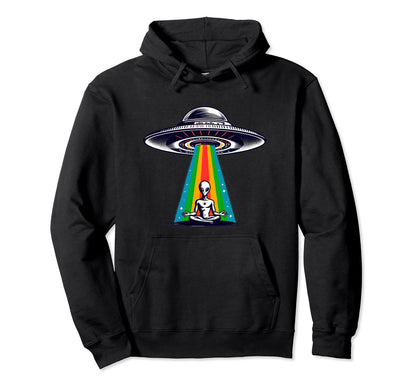 Alien Yoga Ever Rainbow Beam Ufo Funny Hoodie - Trendy Graphic Unisex - T-Shirt, Sweatshirt, Hoodie
