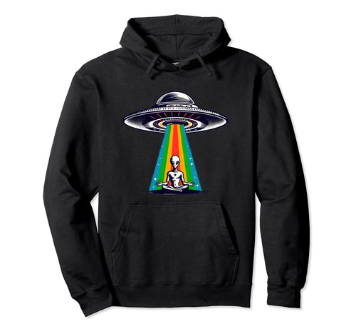 Alien Yoga Ever Rainbow Beam Ufo Funny Hoodie - Trendy Graphic Unisex - T-Shirt, Sweatshirt, Hoodie