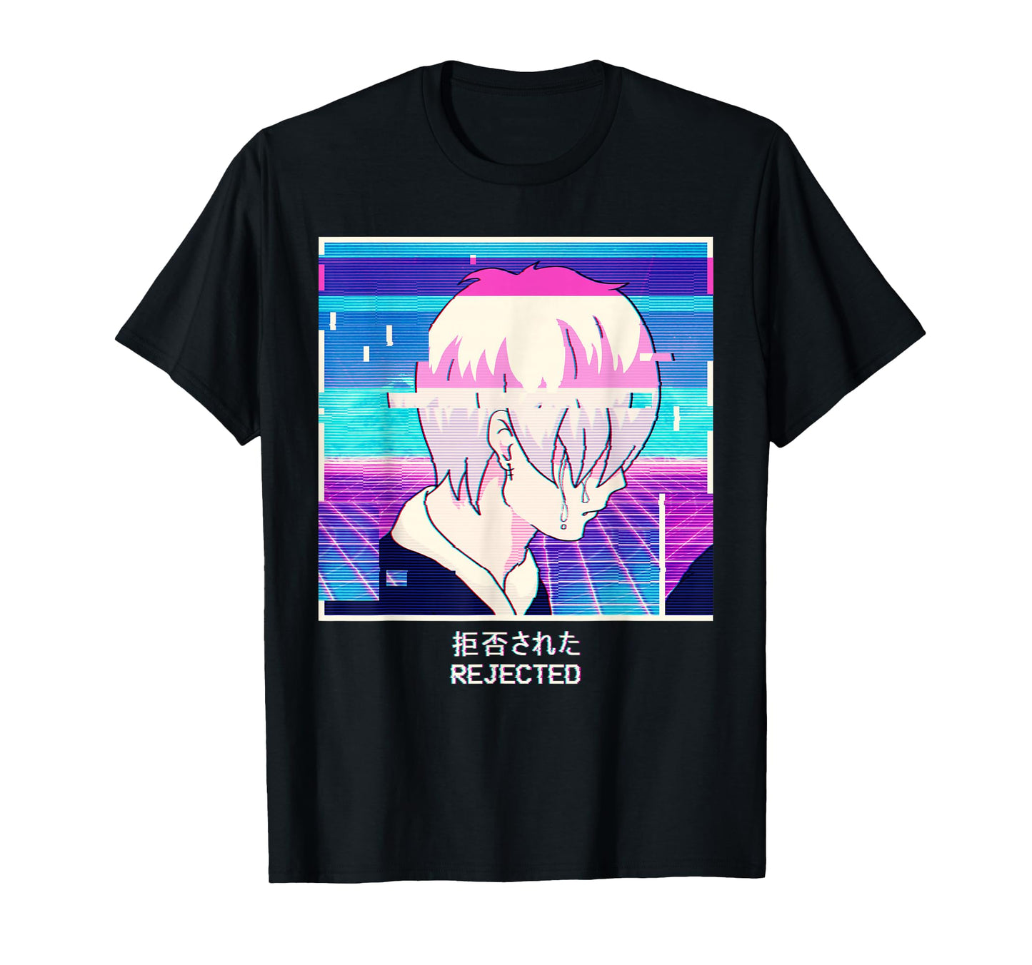Sad Anime Emo Japanese Vaporwave T-Shirt - Custom Art Print Men Women - T-Shirt, Sweatshirt, Hoodie