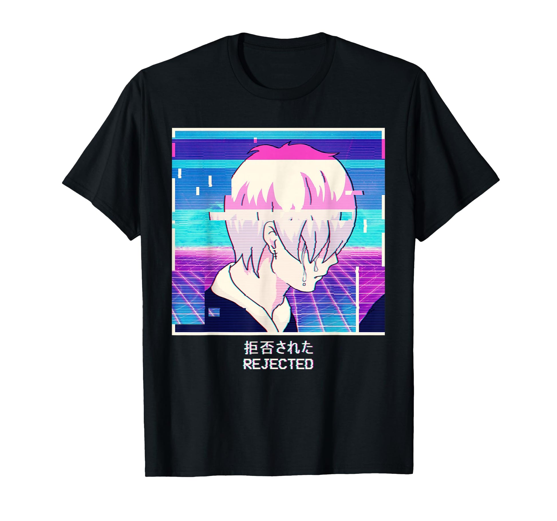 Sad Anime Emo Japanese Vaporwave T-Shirt - Custom Art Print Men Women - T-Shirt, Sweatshirt, Hoodie