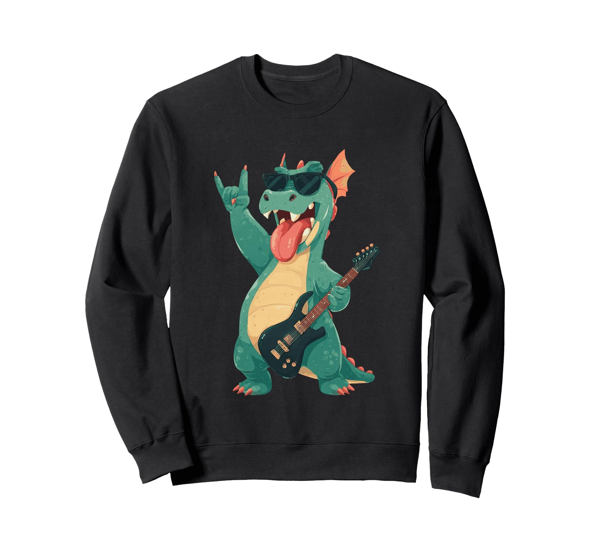 Rock Dragon Guitarist Funny Monster Sweatshirt - Minimalist Print Men Women - T-Shirt, Sweatshirt, Hoodie