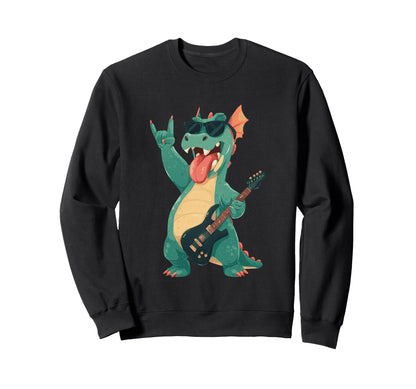 Rock Dragon Guitarist Funny Monster Sweatshirt - Minimalist Print Men Women - T-Shirt, Sweatshirt, Hoodie