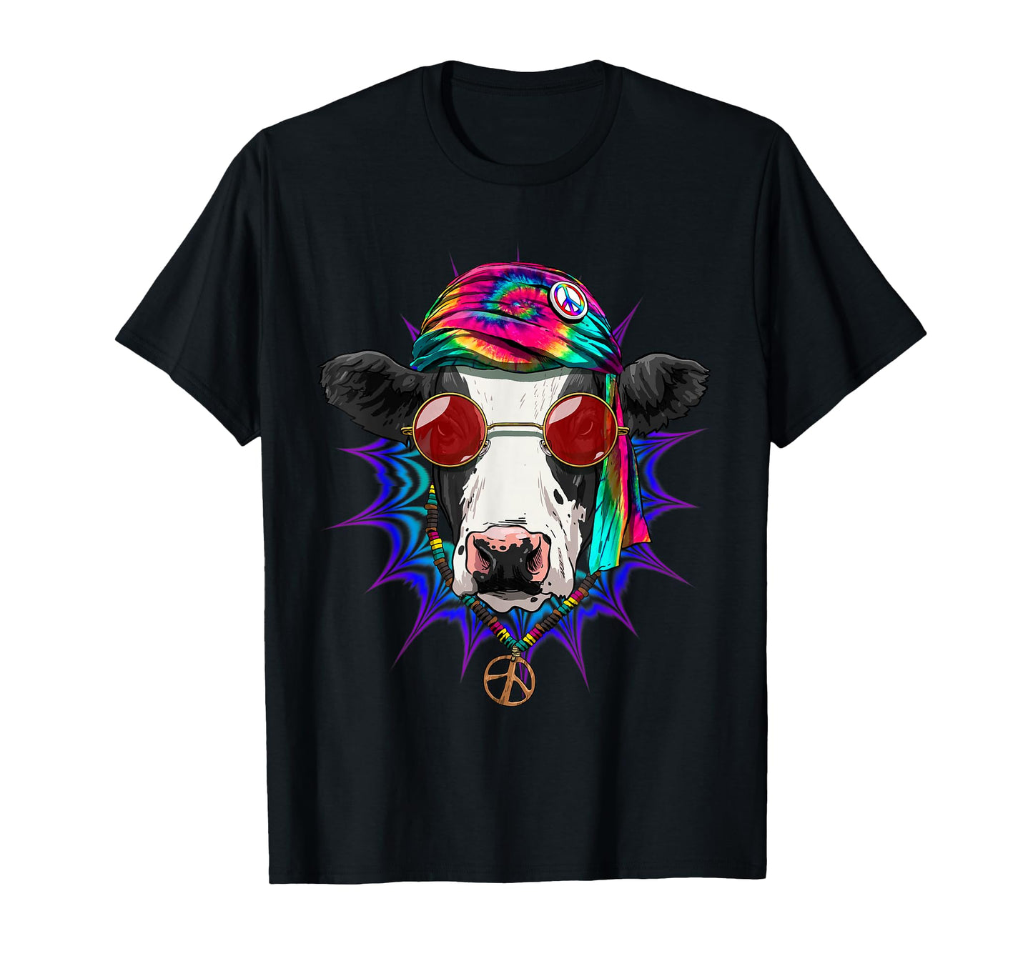Tie Dye Hippie Cow Hippiness Peace T-Shirt - Minimalist Print Men Women - T-Shirt, Sweatshirt, Hoodie