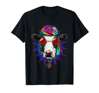 Tie Dye Hippie Cow Hippiness Peace T-Shirt - Minimalist Print Men Women - T-Shirt, Sweatshirt, Hoodie