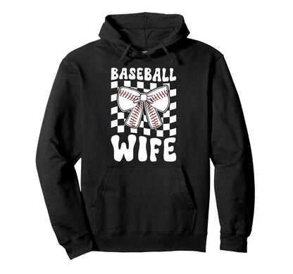 Baseball Wife Groovy Wife Baseball Hoodie - Casual Everyday Wear Unisex - T-Shirt, Sweatshirt, Hoodie