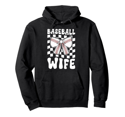 Baseball Wife Groovy Wife Baseball Hoodie - Casual Everyday Wear Unisex - T-Shirt, Sweatshirt, Hoodie