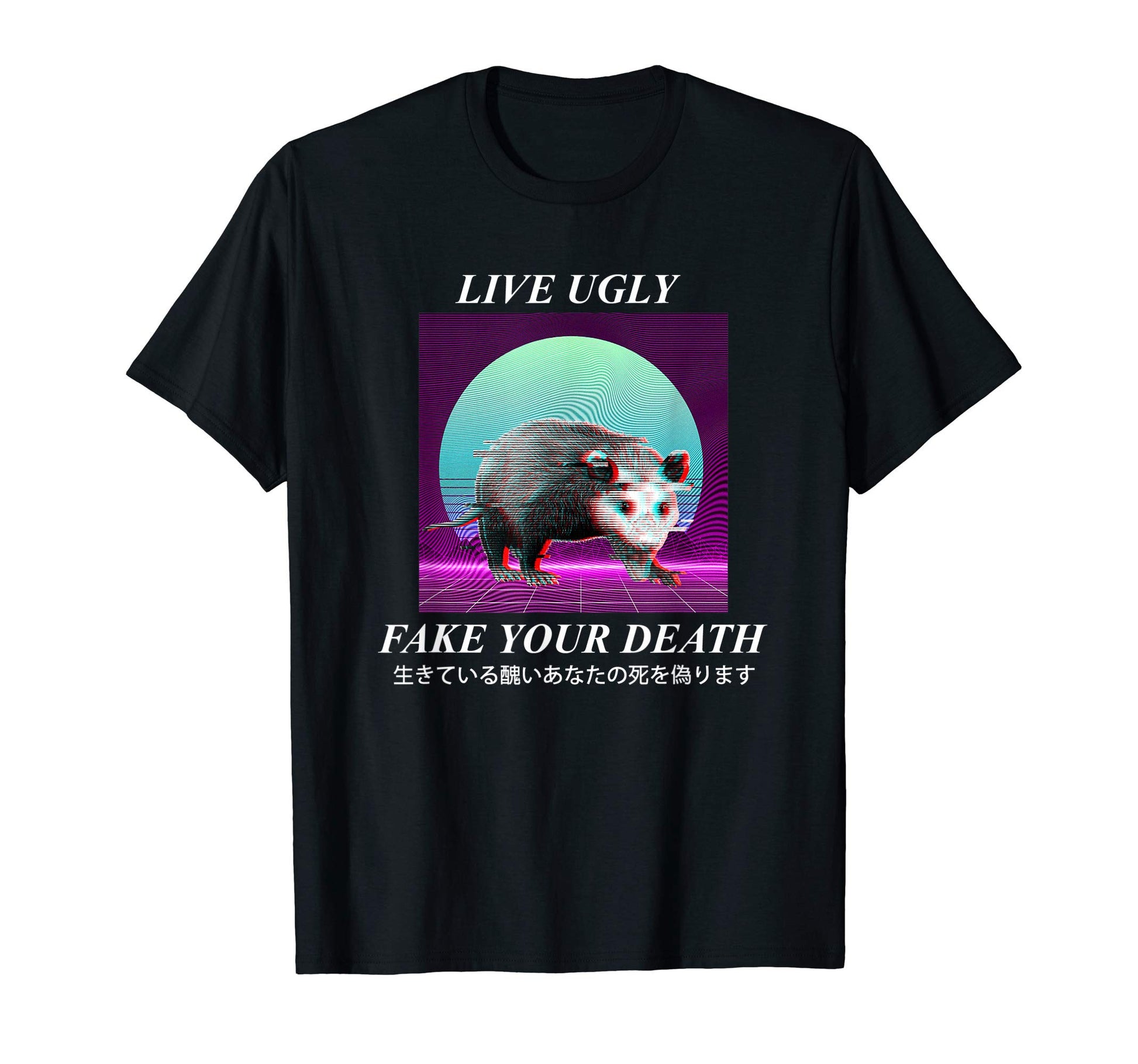 Vaporwave Aesthetic Live Ugly Possum T-Shirt - Custom Art Print Unisex - T-Shirt, Sweatshirt, Hoodie