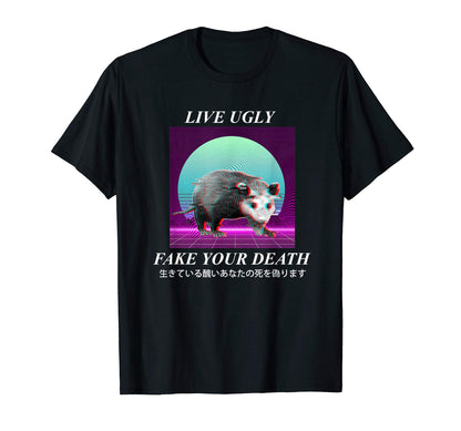 Vaporwave Aesthetic Live Ugly Possum T-Shirt - Custom Art Print Unisex - T-Shirt, Sweatshirt, Hoodie