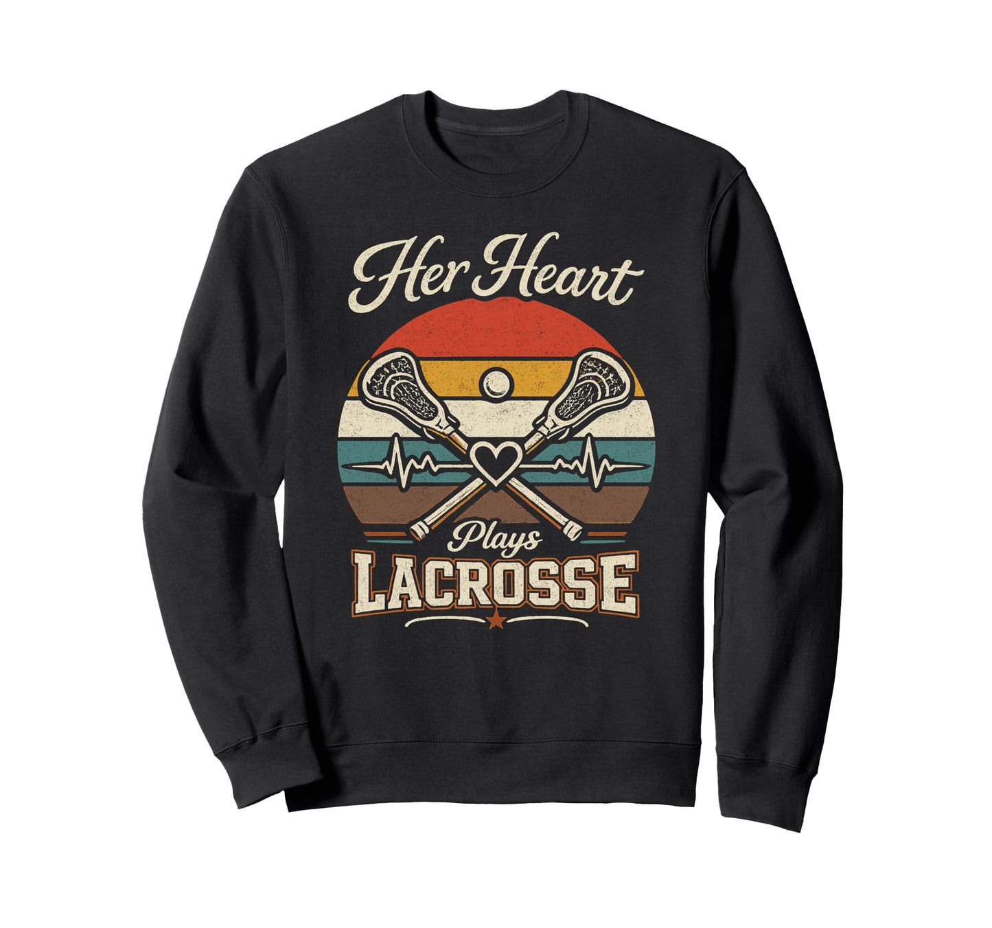 Her Heart Plays Lacrosse Mom Sweatshirt - Unique Graphic for Adults - T-Shirt, Sweatshirt, Hoodie