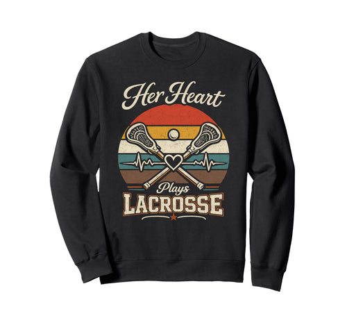 Her Heart Plays Lacrosse Mom Sweatshirt - Unique Graphic for Adults - T-Shirt, Sweatshirt, Hoodie