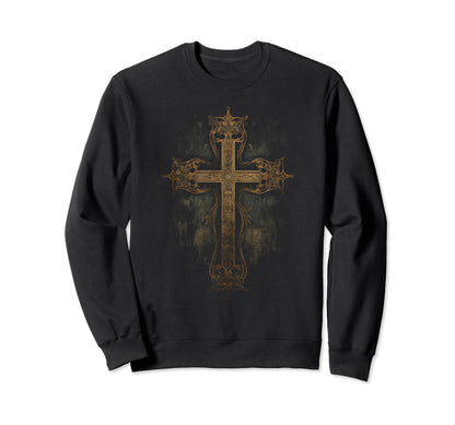 Cross Distressed 90S Goth Grunge Sweatshirt - Minimalist Print Unisex - T-Shirt, Sweatshirt, Hoodie