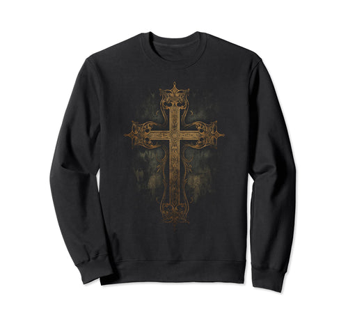 Cross Distressed 90S Goth Grunge Sweatshirt - Minimalist Print Unisex - T-Shirt, Sweatshirt, Hoodie