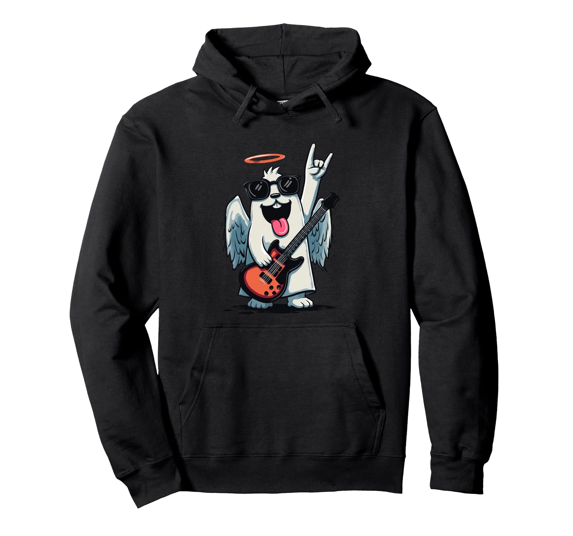 Dog Angel Rock Music Guitar Player Hoodie - Minimalist Print Men Women - T-Shirt, Sweatshirt, Hoodie