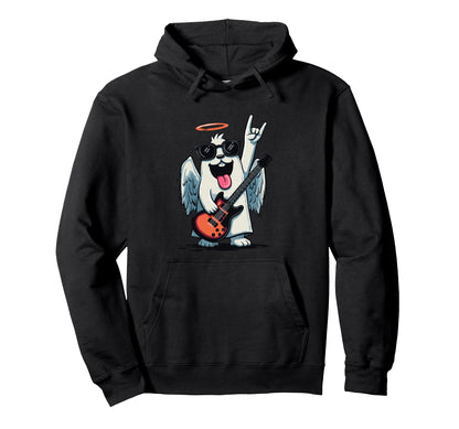 Dog Angel Rock Music Guitar Player Hoodie - Minimalist Print Men Women - T-Shirt, Sweatshirt, Hoodie
