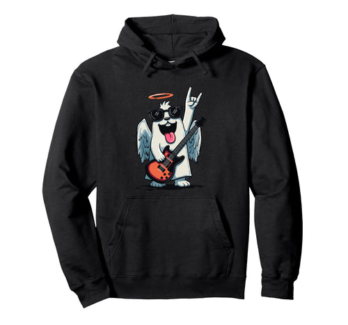 Dog Angel Rock Music Guitar Player Hoodie - Minimalist Print Men Women - T-Shirt, Sweatshirt, Hoodie