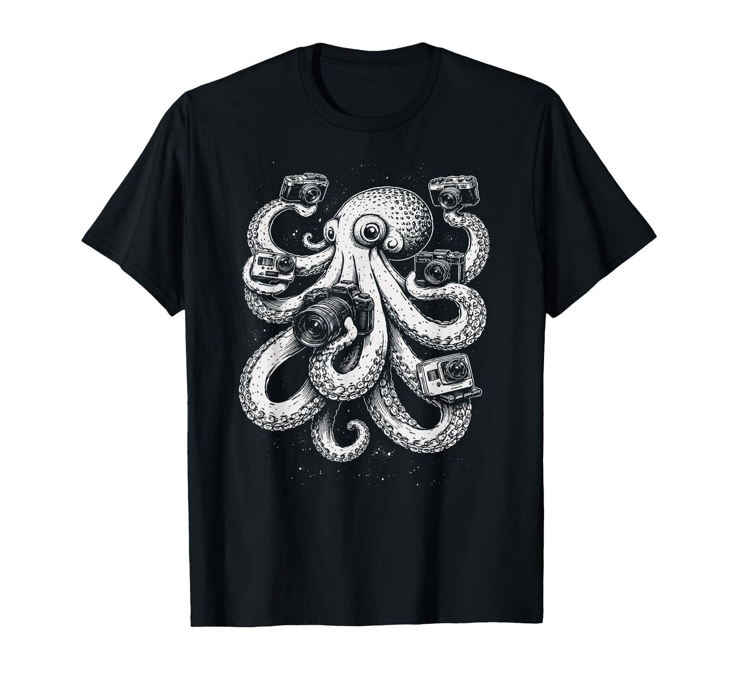 Octopus Photographer Camera Art T-Shirt - Minimalist Print Unisex - T-Shirt, Sweatshirt, Hoodie