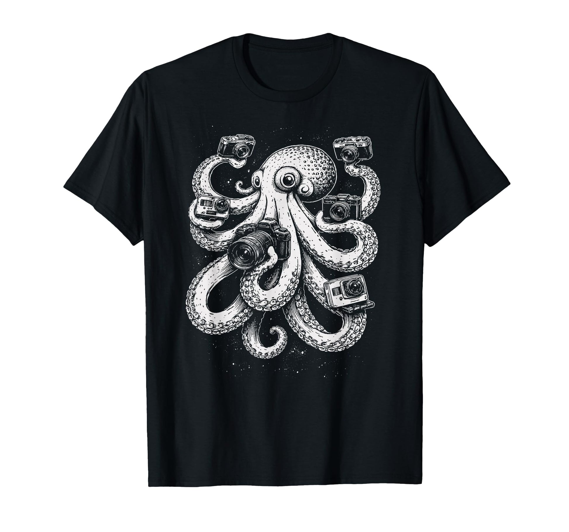 Octopus Photographer Camera Art T-Shirt - Minimalist Print Unisex - T-Shirt, Sweatshirt, Hoodie