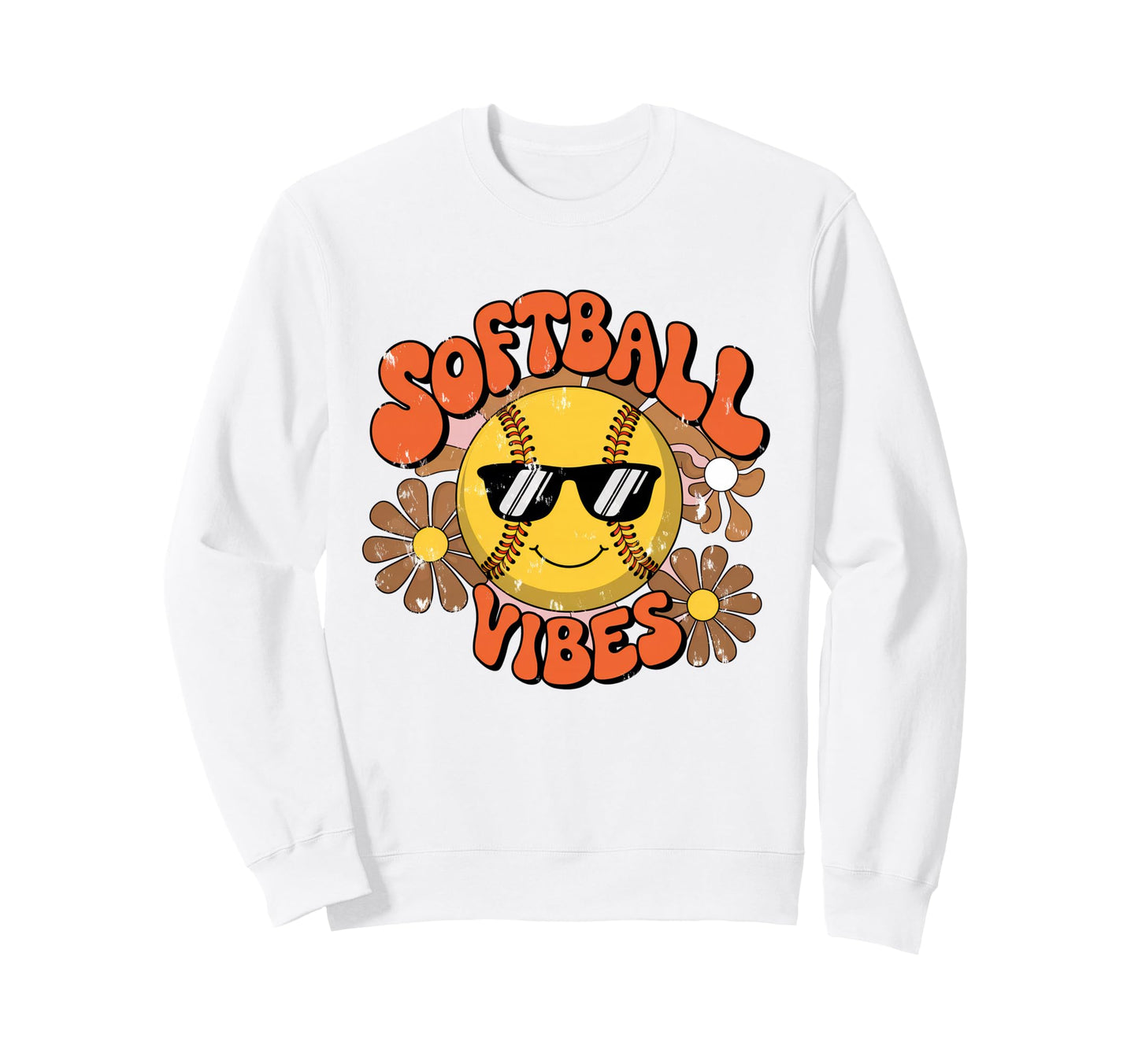 Softball Vibes Groovy Game Day Sweatshirt - Novelty Apparel for Adults - T-Shirt, Sweatshirt, Hoodie