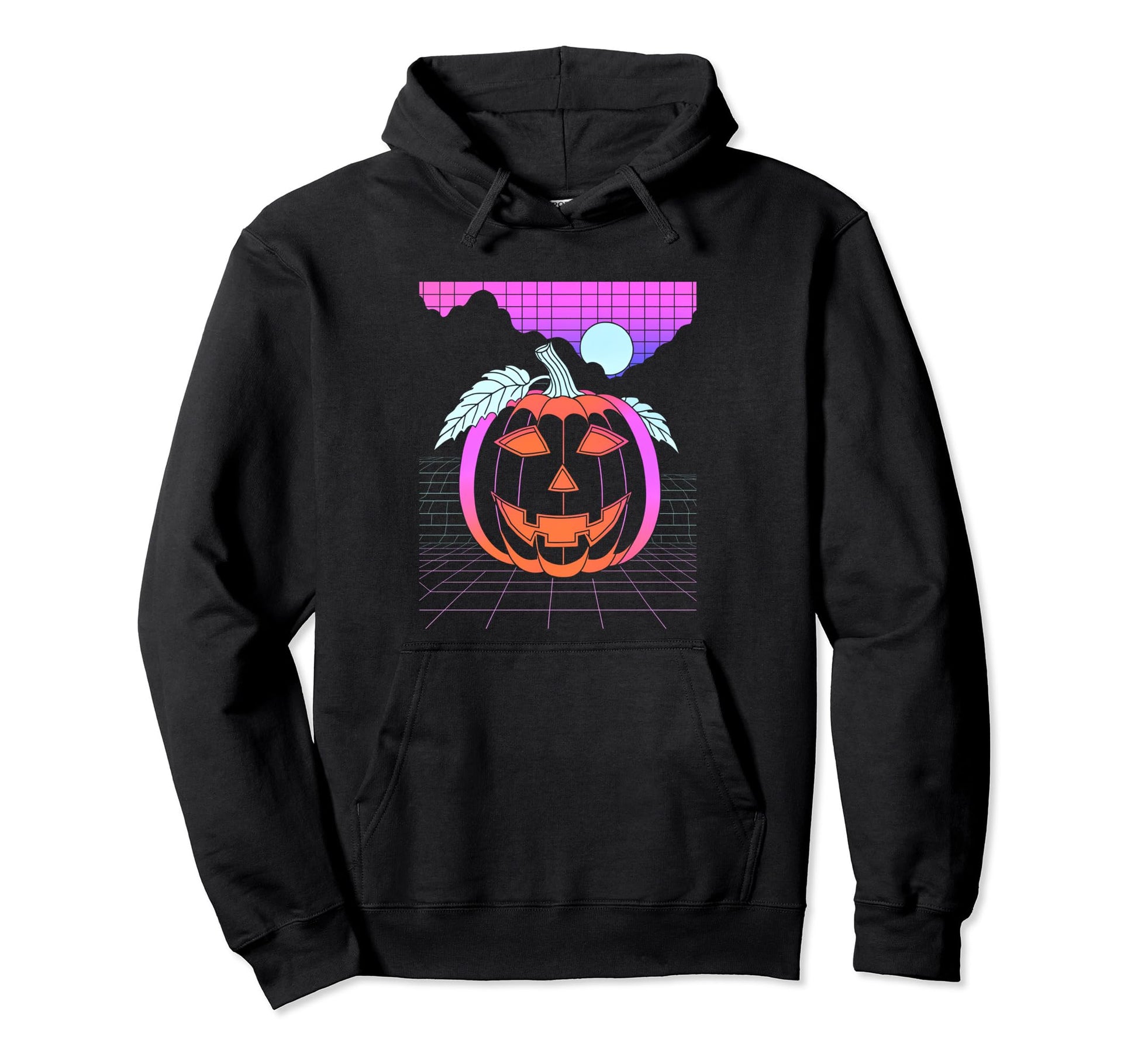 Vaporwave Halloween Moon Jack O Hoodie - Casual Everyday Wear Unisex - T-Shirt, Sweatshirt, Hoodie