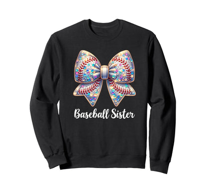 Baseball Sister Coquette Bow Cheer Sweatshirt - Unique Graphic Unisex - T-Shirt, Sweatshirt, Hoodie