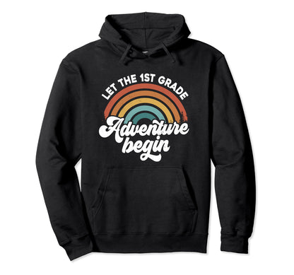 Let 1St Grade Adventure Begin Groovy Hoodie - Unique Graphic Men Women - T-Shirt, Sweatshirt, Hoodie