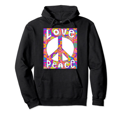 Peace Sign Love 60S 70S Tie Dye Hippie Hoodie - Aesthetic Graphic Unisex - T-Shirt, Sweatshirt, Hoodie