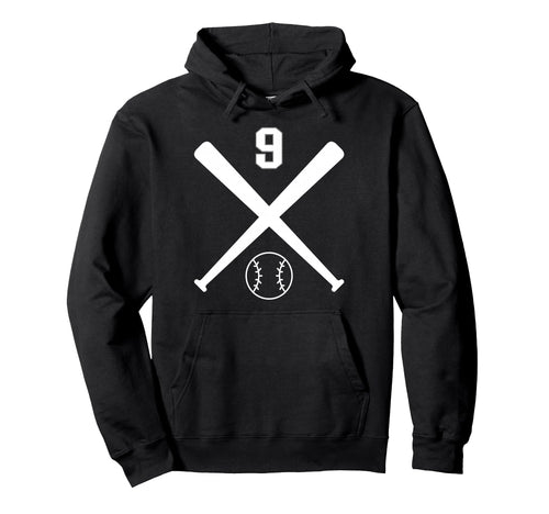 Baseball Softball Number 9 Hoodie - Unique Graphic Unisex - T-Shirt, Sweatshirt, Hoodie