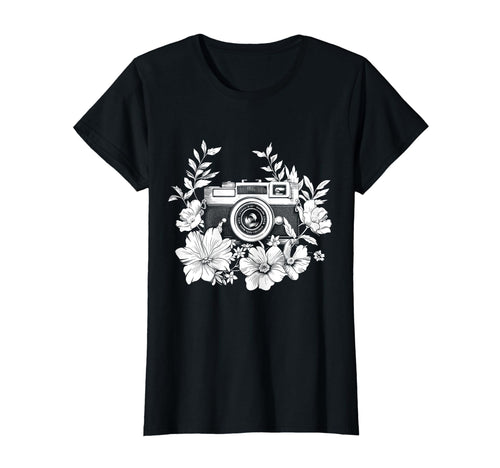 Photographer Camera Flowers T-Shirt - Casual Everyday Wear Men Women - T-Shirt, Sweatshirt, Hoodie