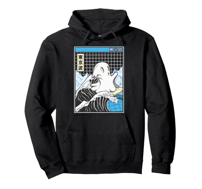 Surfing Ghost Japan Kanagawa Wave Kawaii Hoodie - Unique Graphic Unisex - T-Shirt, Sweatshirt, Hoodie