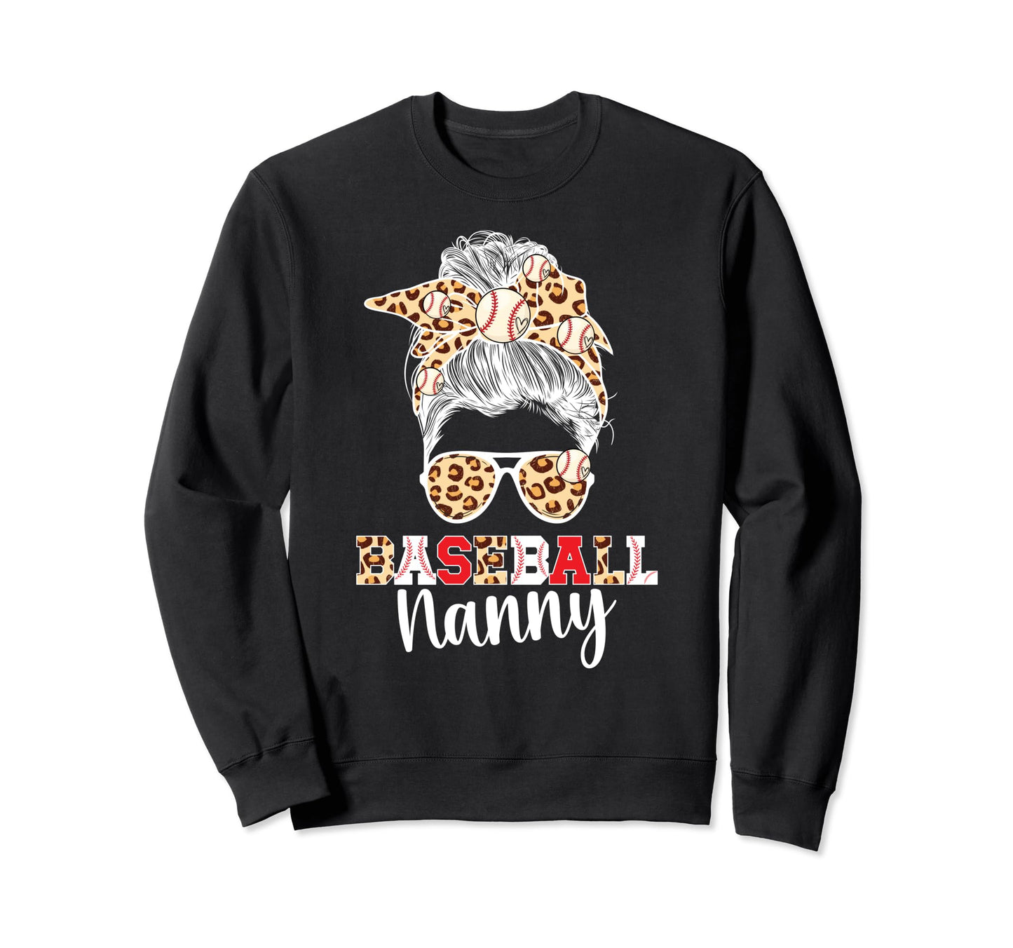 Baseball Nanny Messy Bun Grandma Sweatshirt - Aesthetic Graphic for Adults - T-Shirt, Sweatshirt, Hoodie