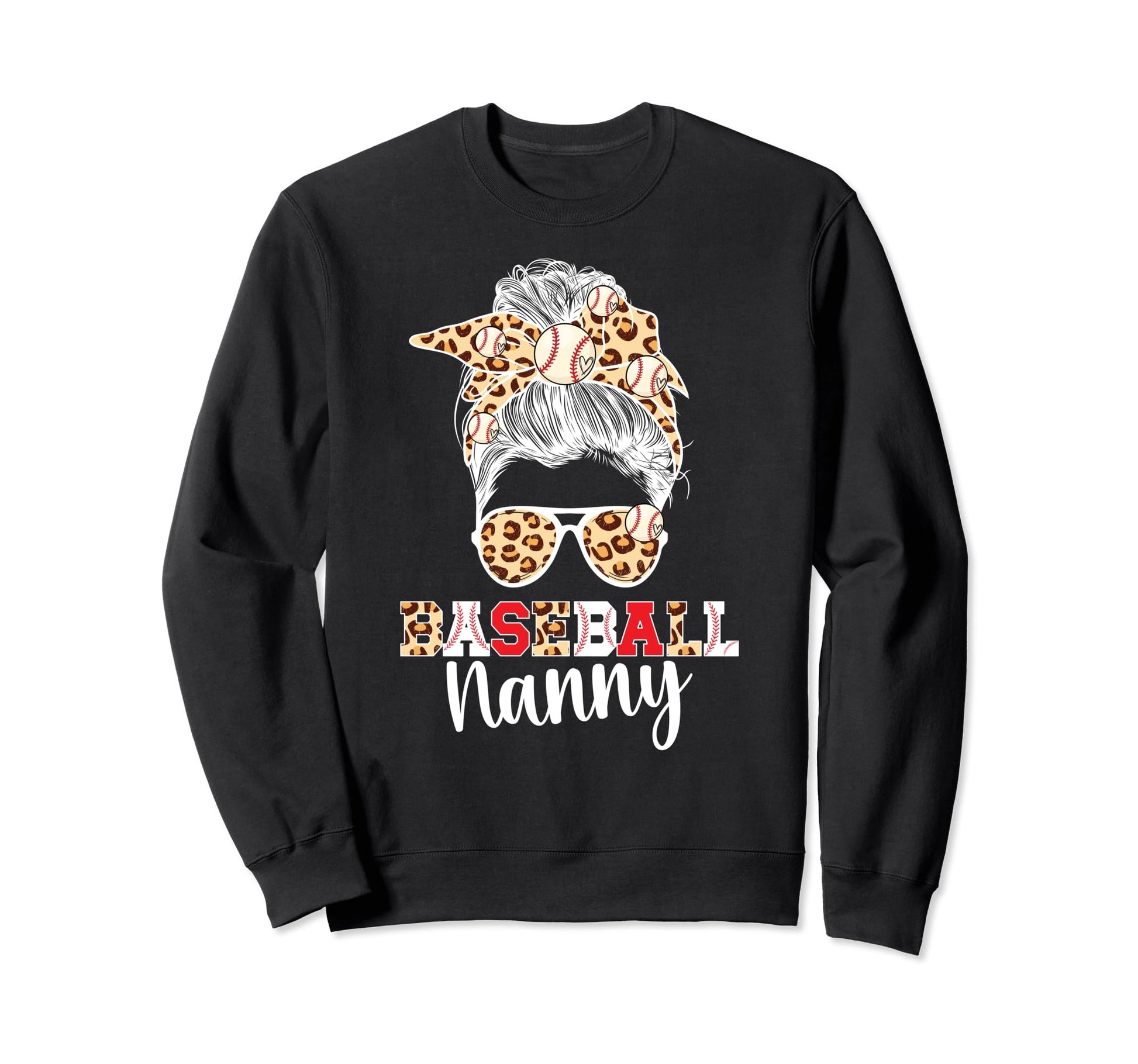 Baseball Nanny Messy Bun Grandma Sweatshirt - Aesthetic Graphic for Adults - T-Shirt, Sweatshirt, Hoodie