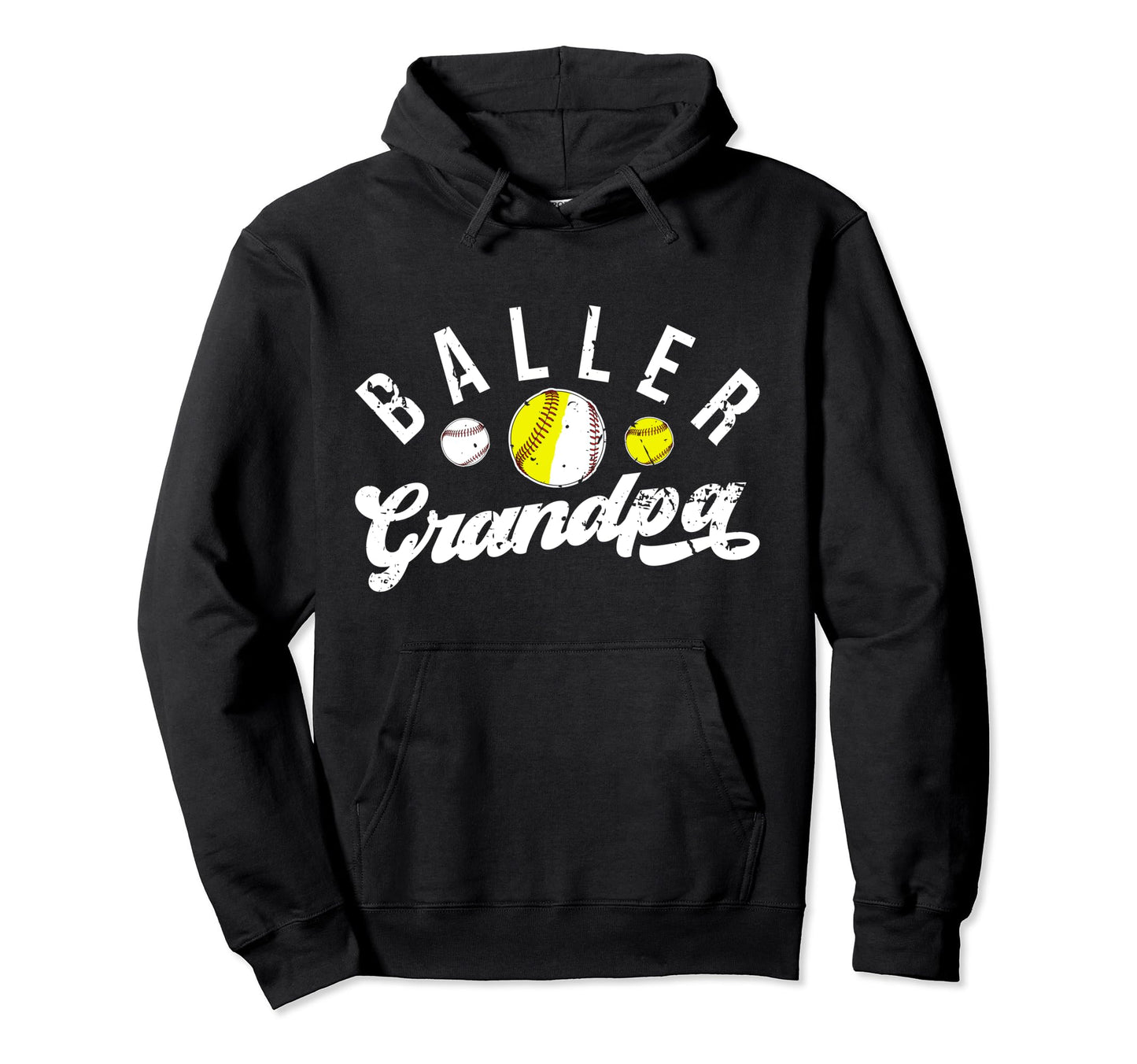 Baller Grandpa Proud Baseball Softball Hoodie - Minimalist Print Men Women - T-Shirt, Sweatshirt, Hoodie