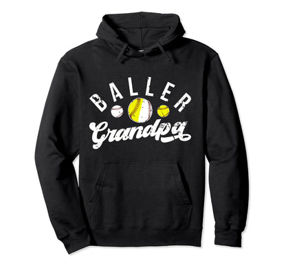 Baller Grandpa Proud Baseball Softball Hoodie - Minimalist Print Men Women - T-Shirt, Sweatshirt, Hoodie