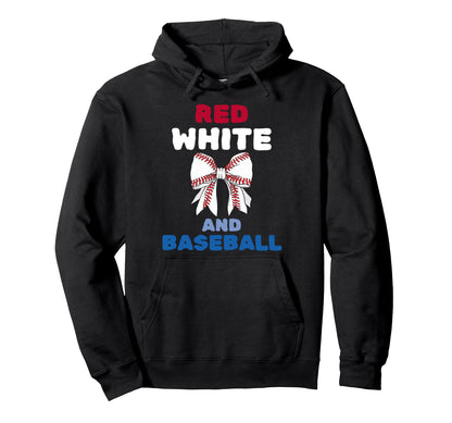 Red White And Baseball Coquette Bow Hoodie - Streetwear Style Men Women - T-Shirt, Sweatshirt, Hoodie