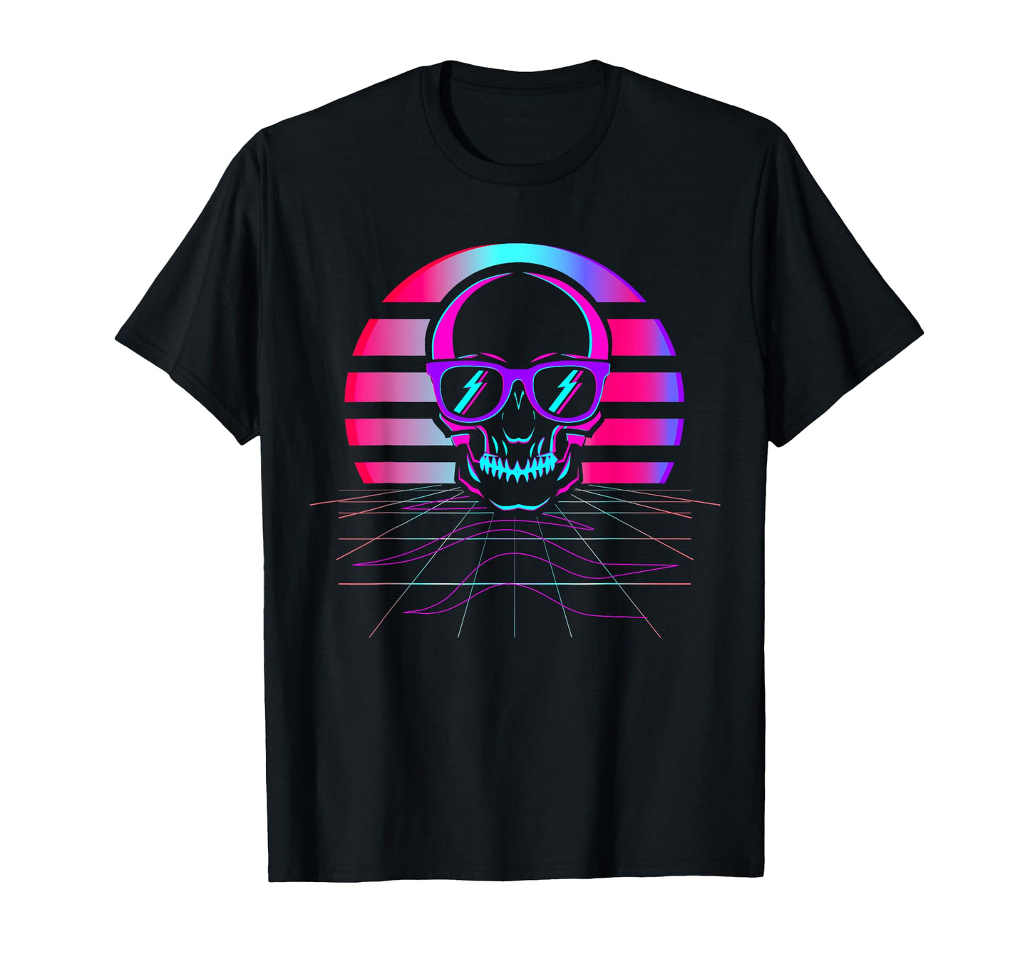 Synth Pop 80S 90S Aesthetic Skull T-Shirt - Graphic Print for Adults - T-Shirt, Sweatshirt, Hoodie