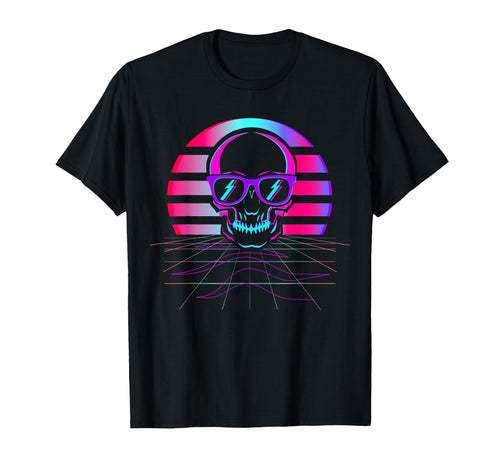 Synth Pop 80S 90S Aesthetic Skull T-Shirt - Graphic Print for Adults - T-Shirt, Sweatshirt, Hoodie