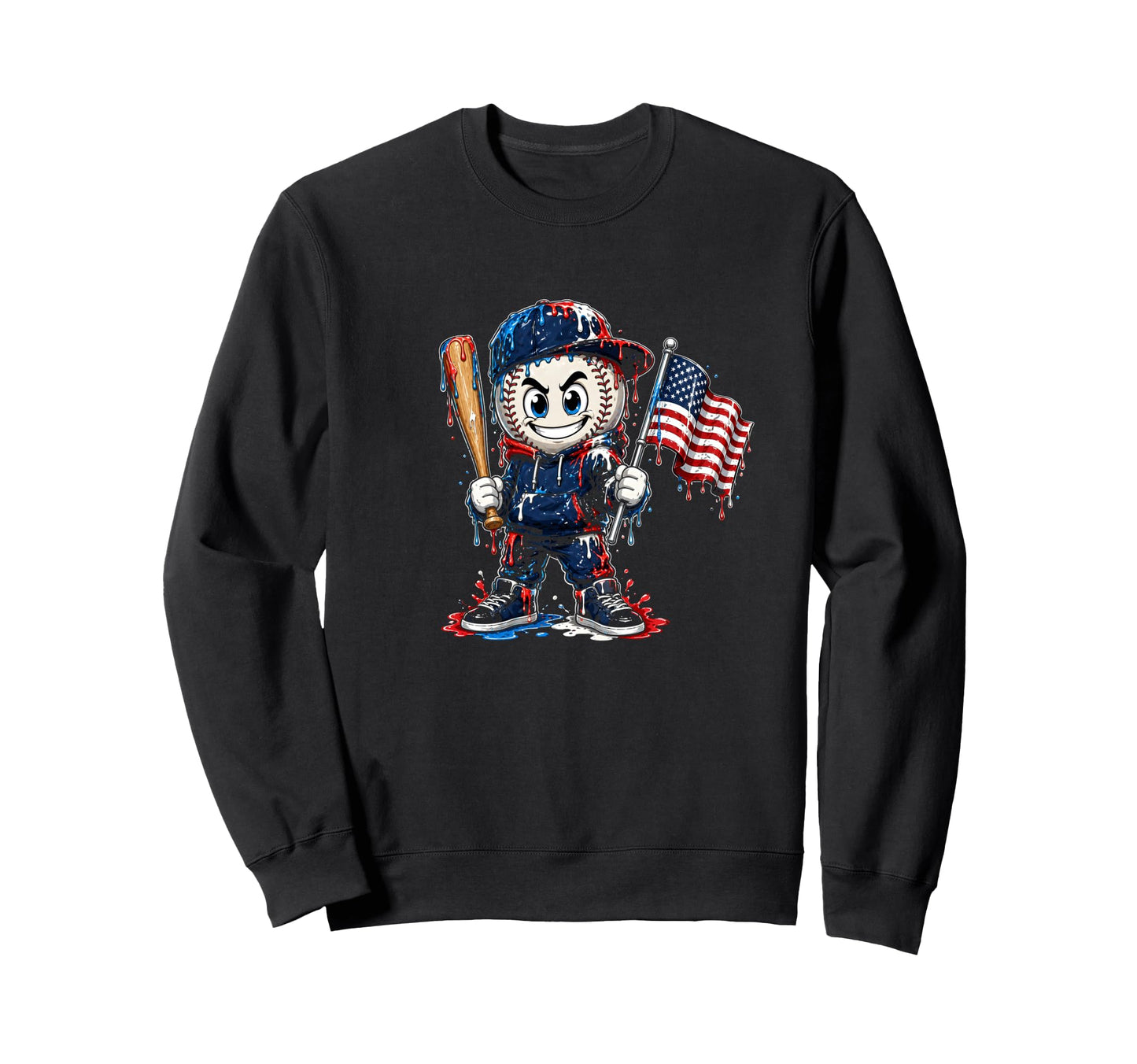 American Flag Dripping Baseball Sweatshirt - Aesthetic Graphic Men Women - T-Shirt, Sweatshirt, Hoodie