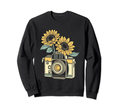 Photographer Sunflower Camera Sweatshirt - Casual Everyday Wear for Adults - T-Shirt, Sweatshirt, Hoodie