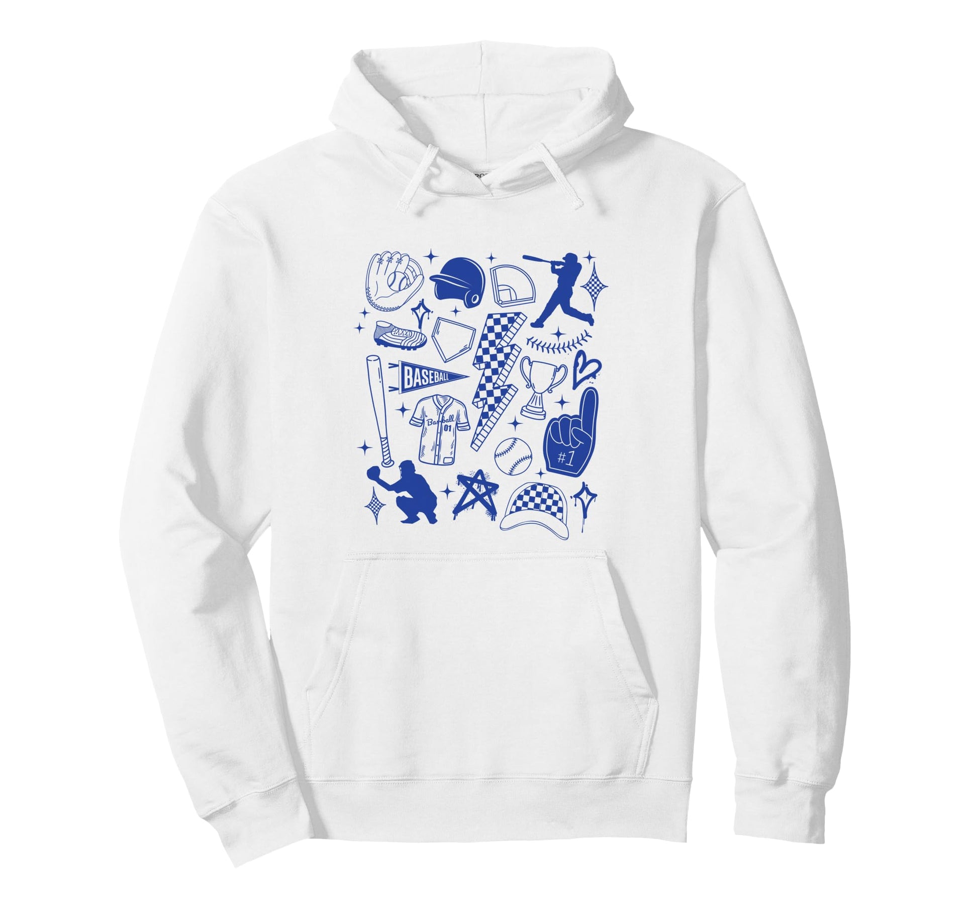 Baseball Player Game Day Blue Line Art Hoodie - Trendy Graphic Men Women - T-Shirt, Sweatshirt, Hoodie