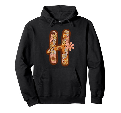 Letter H Initial Floral Monogram Boho Hoodie - Trendy Graphic for Adults - T-Shirt, Sweatshirt, Hoodie