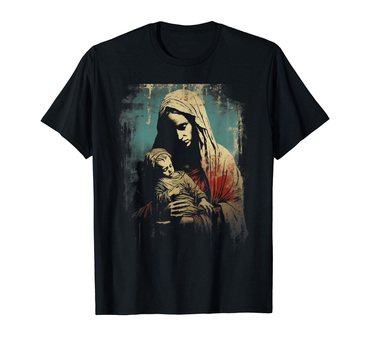 Mary Jesus Distressed 90S Goth Grunge T-Shirt - Unique Graphic Men Women - T-Shirt, Sweatshirt, Hoodie