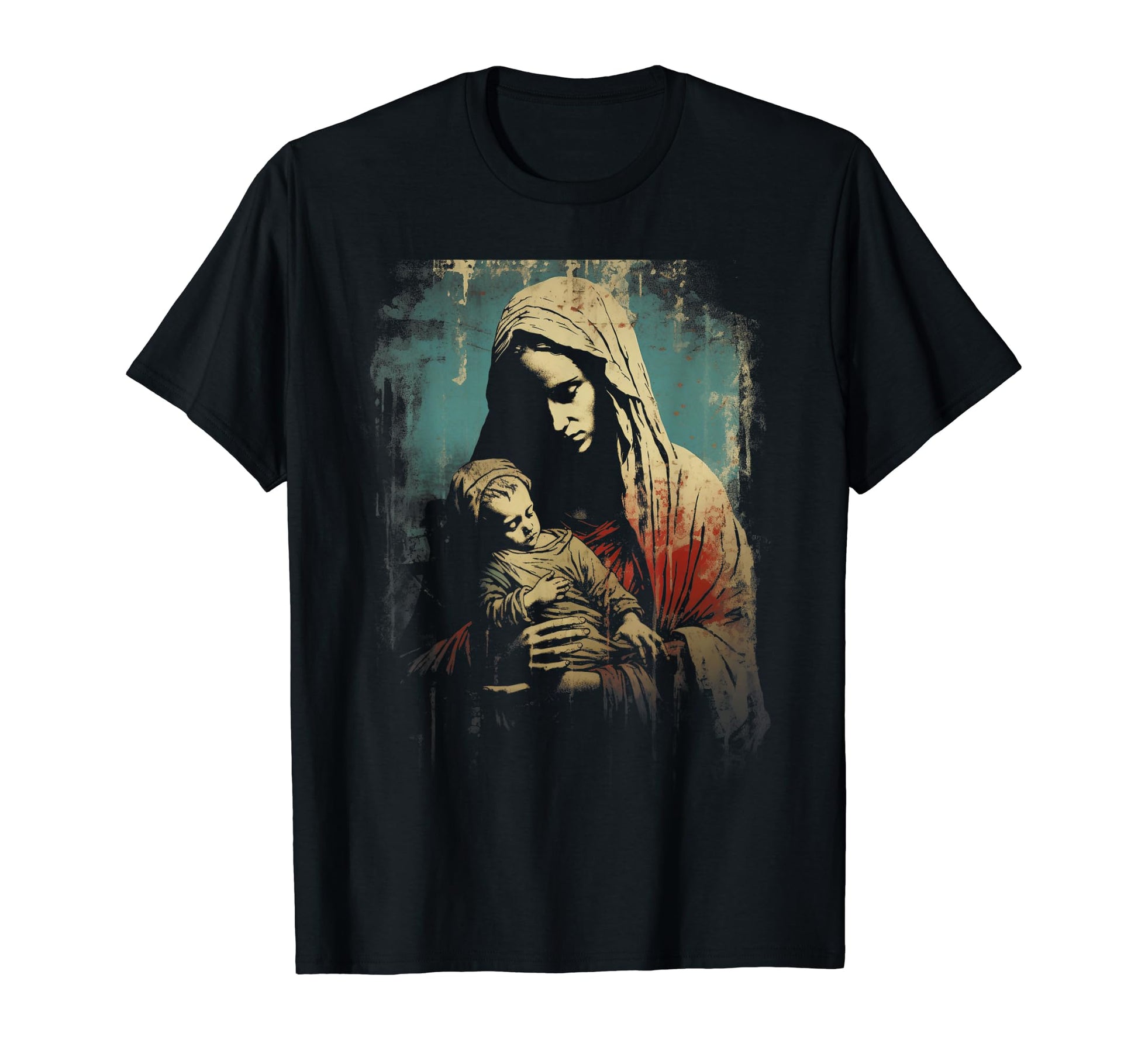 Mary Jesus Distressed 90S Goth Grunge T-Shirt - Unique Graphic Men Women - T-Shirt, Sweatshirt, Hoodie